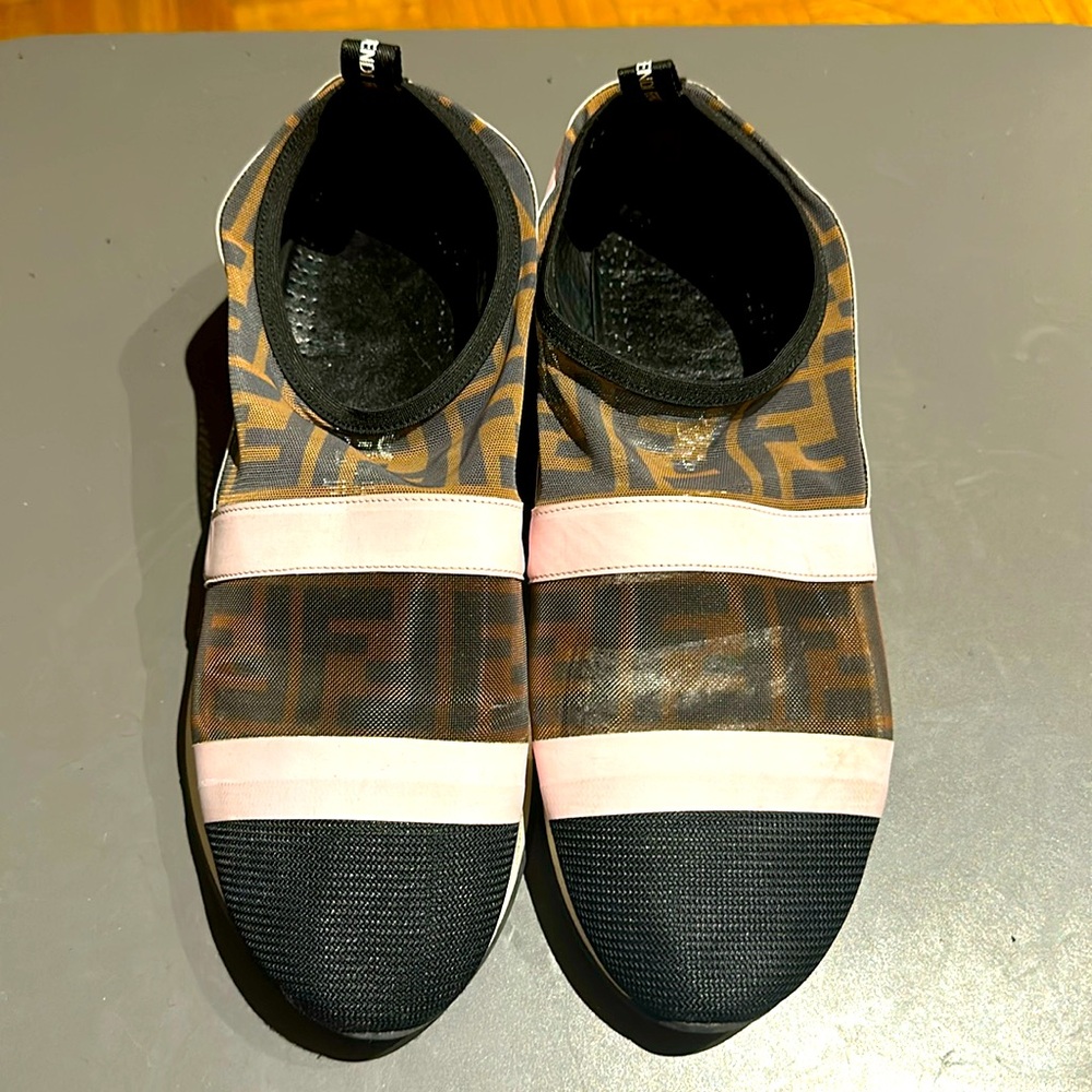 Fendi Brown mesh active loafers  shoes size 42